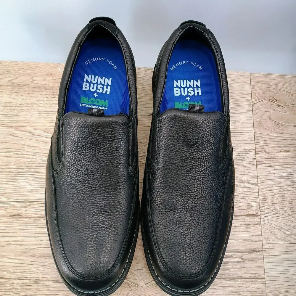 Nunn Bush Otto Men's 9.5 W Slip-On Shoes Black Leather Memory Foam Comfort